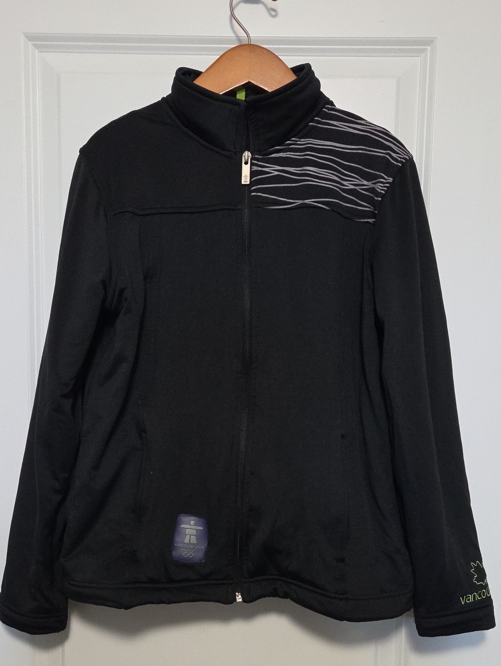 2010 VANCOUVER OLYMPICS Black Zip-Up Athletic Jacket with Subtle Stripe Detail